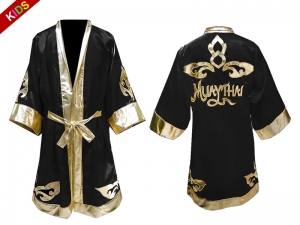 Kanong Custom Kids Boxing Fight Robe : Black Lai Thai